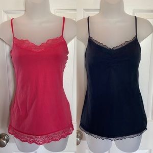 Lot of 2, pink & black Express lace trim camis!